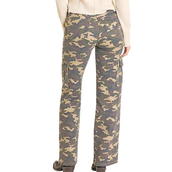 Rock and Roll Denim Womens Rock n Roll Camo Cargo Relaxed Wide Leg Pant 29x36 Green