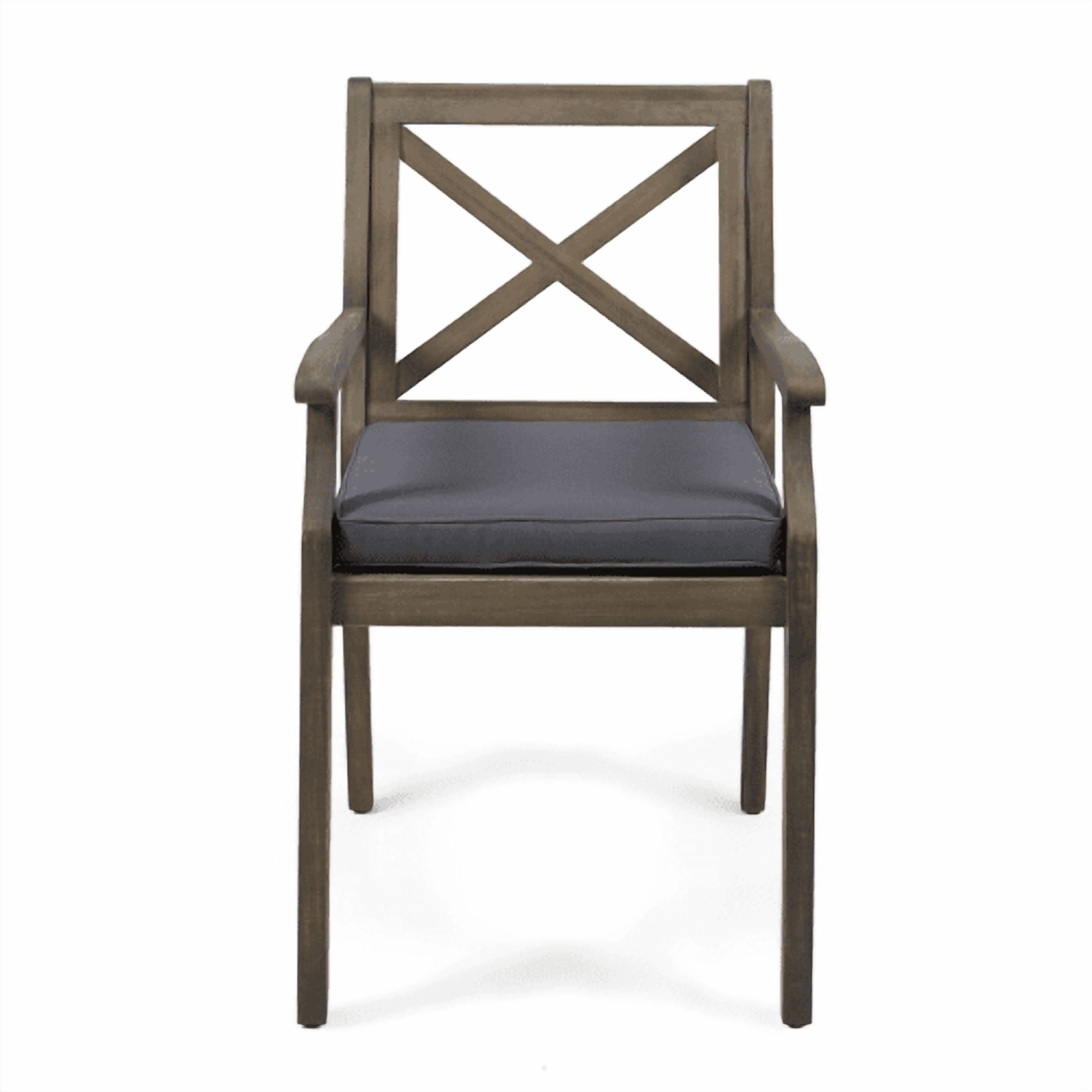 Outdoor Dining Chair Set of 2 with Acacia Wood and Grey Cushions, Patio Chairs and Garden Seating for Backyard Poolside, Teak and Grey