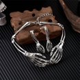 thumbnail image 2 of Faty-T Silver Plated Skeleton Hand 2‑Piece Jewelry Set, Articulated Bone Choker Necklace & Matching Skeleton Hand Dangle Earring Kit for Women, Spooky Gothic Statement Costume Jewelry for Halloween, 2 of 6