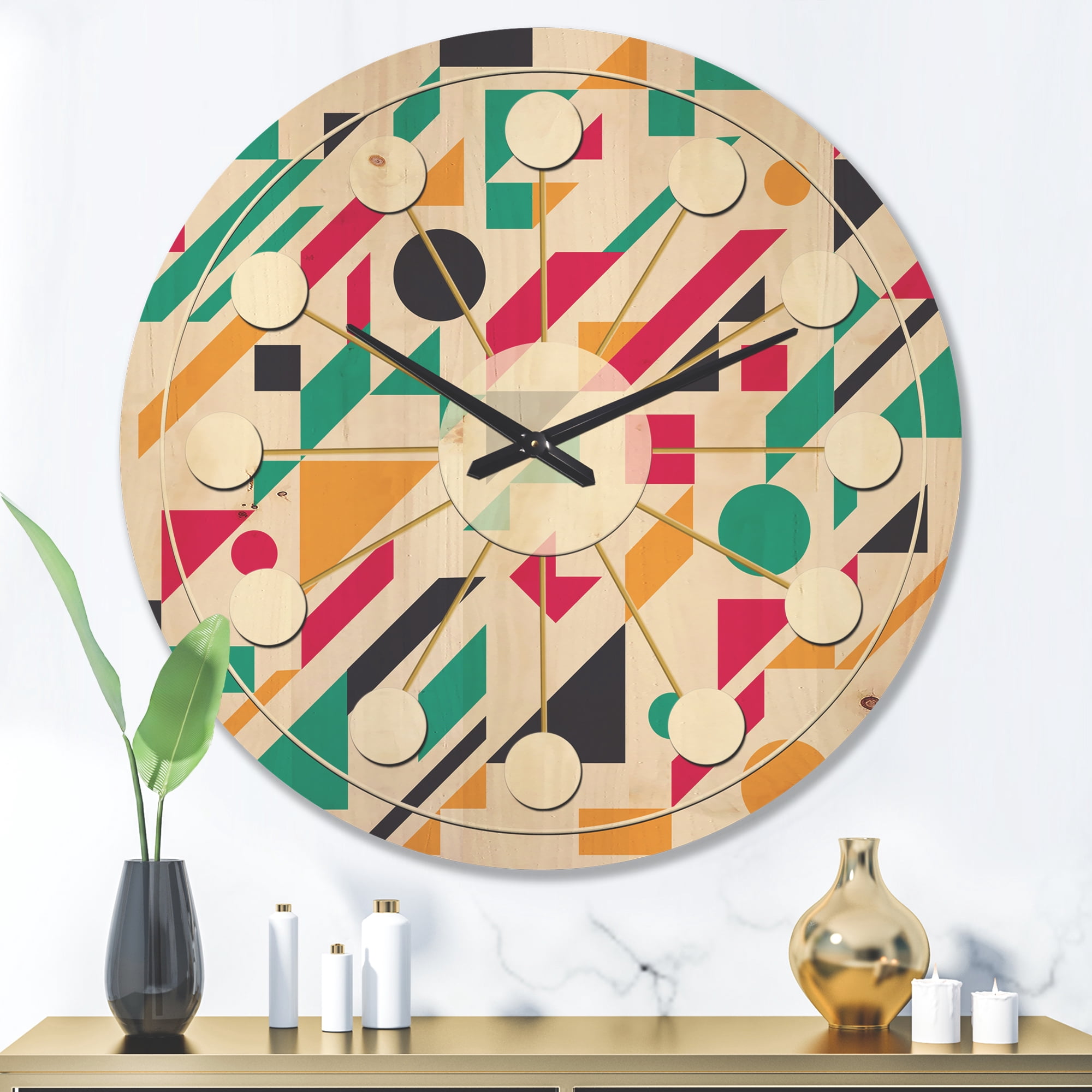 Designart 'Geometrical Retro Design XIV' Mid-Century Modern Wood Wall Clock