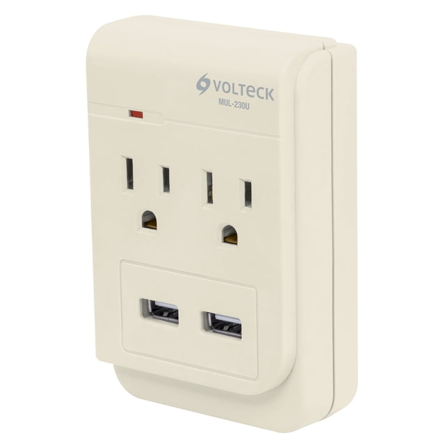 Multicontacto, 2 entradas,con 2 entradas USB, Volteck con 2 entradas USB