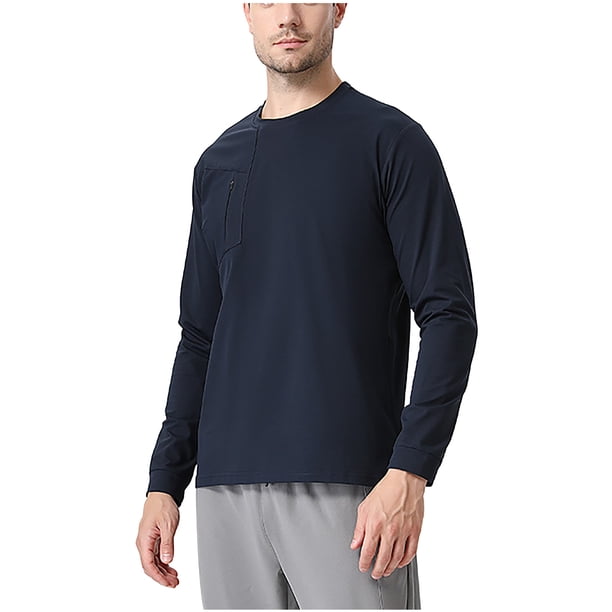 pstuiky camisetas de manga larga para hombre, Camisa informal de manga larga de secado rápido y color liso para hombre Tops de talla grande para hombre m