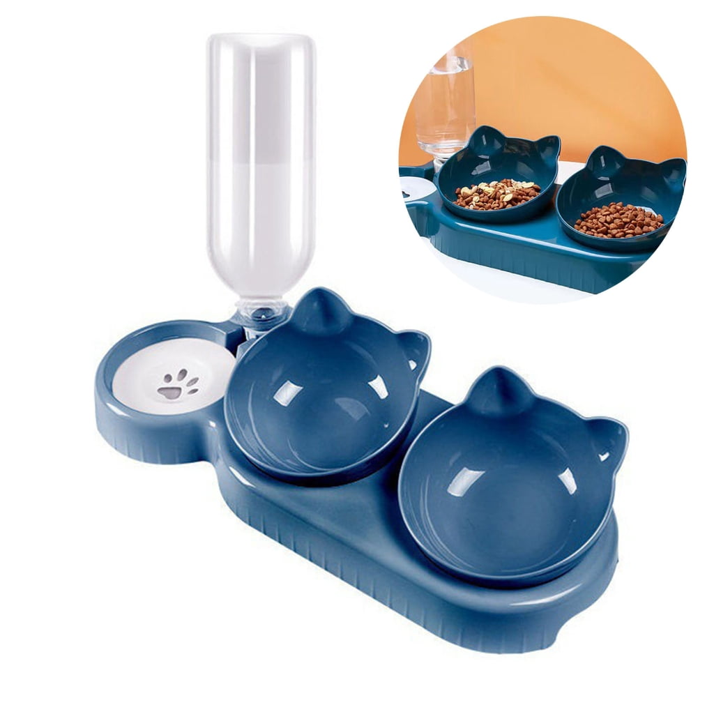Geemin Dogs Bowl Raised Cat Food Bowls 3 in 1 Pet Food Feeder with Water Fountain- MultiColor- Slow Eating Bowl