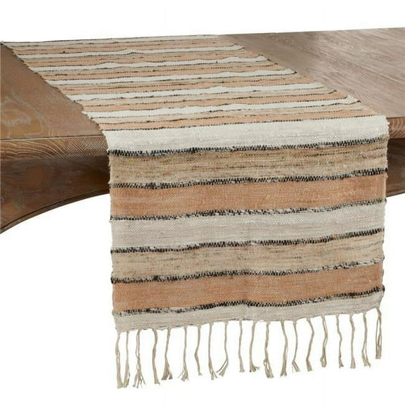 SARO 2827.N1672B 16 x 72 in. Oblong Table Runner with Natural Wide Stripe Design