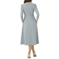 thumbnail image 3 of INSPIRE CHIC Women's 3/4 Sleeve Dresses V Neck Pockets Elegant A-Line Dress Work Business Fall Outfits M Grey, 3 of 5