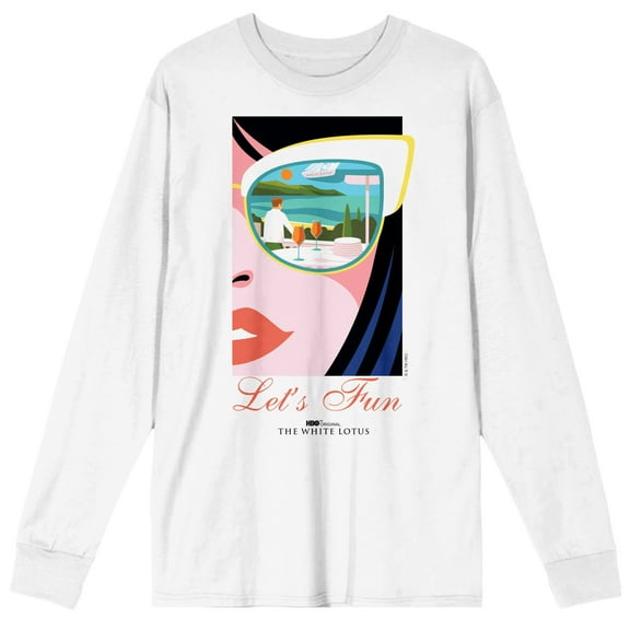 White Lotus Half Character Face Crew Neck Long Sleeve White Adult Tee-Medium
