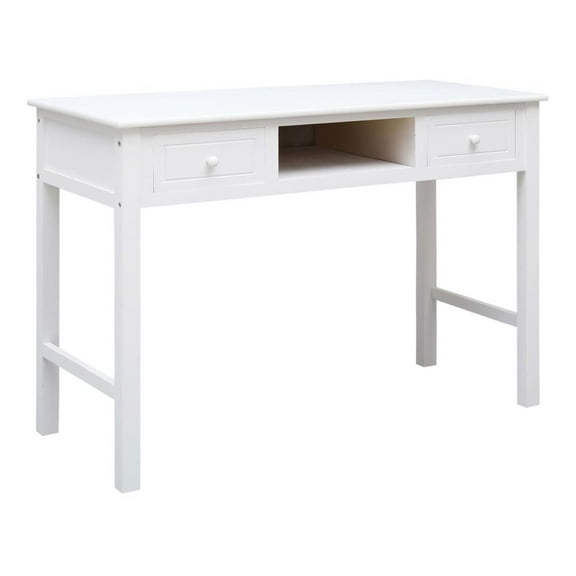 White Writing Desk, 43.3" Wood Desk with Drawers, Home Office Computer Table, Study Desk for Bedroom, Living Room