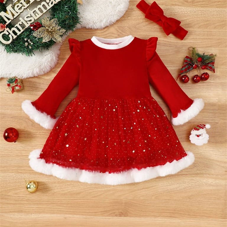 Diufon Toddler Baby Girls Christmas Sequin Dress Ruffle Long Sleeve Plush  Santa Dress Birthday Princess Dress - Walmart.com