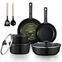 Carote Ceramic Cookware Sets, 13 Pcs Pots and Pans Set with Detachable Handle, Black