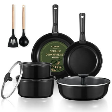 Carote Ceramic Cookware Sets, 13 Pcs Pots and Pans Set with Detachable Handle, Black