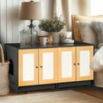 thumbnail image 4 of Double Litter Box Enclosure,Cat Litter Box Enclosure for 2 Cats, Hidden Litter Box Furniture with Rattan Doors, 47" L x 19.8" W x 21.8" H,Black, 4 of 10