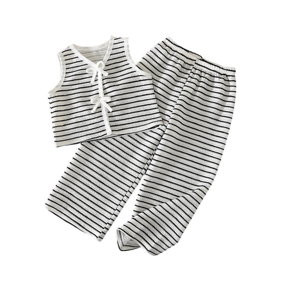 WOYY Toddler Girls 2-Piece Outfits Kids Summer Casual Classic Striped Tank Top Pants Sets