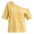 thumbnail image 5 of DeHolifer Women's T-Shirts Casual Off-shoulder Striped Printed Short Sleeve Turtleneck Tops Yellow XL, 5 of 8