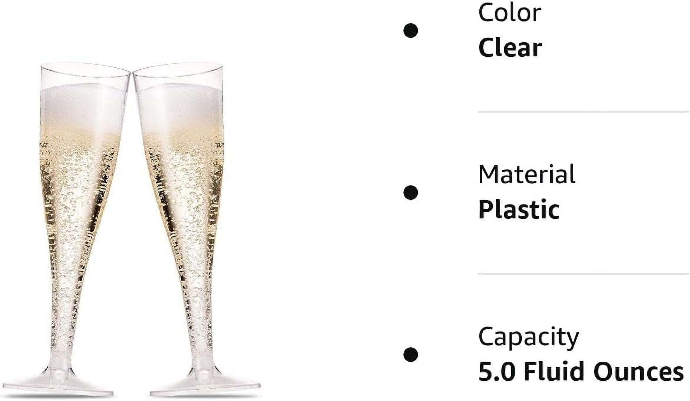 100 Plastic Champagne Flutes - 5 Oz Disposable Clear Champagne Glasses for Parties, Mimosa Bar, Events, Wedding and Shower Party Supplies - Toasting Cocktail Cups