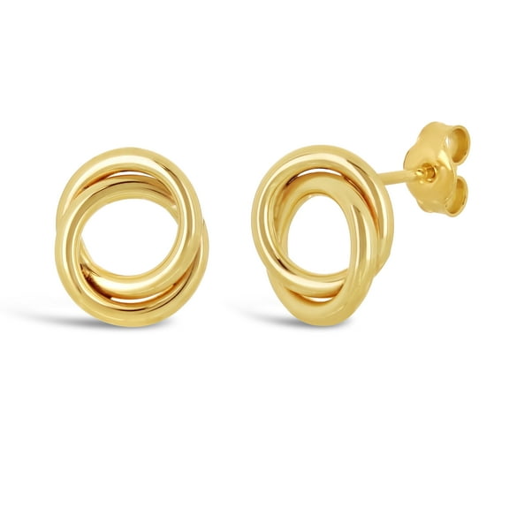 Italian 14k Yellow Gold High Shine Entwined Double Eternity Circle Stud Earrings - Yellow