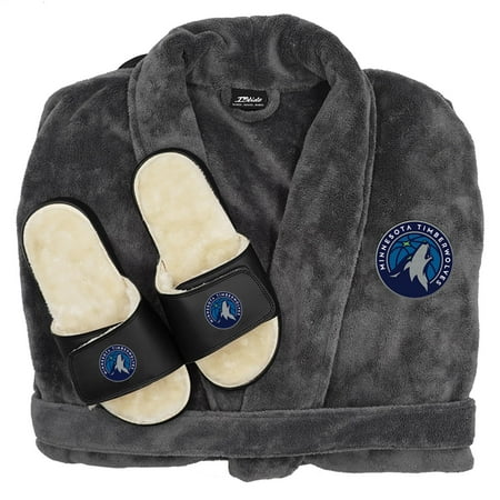 

ISlide Gray Minnesota Timberwolves Faux Fur Slide Sandals & Robe Bundle