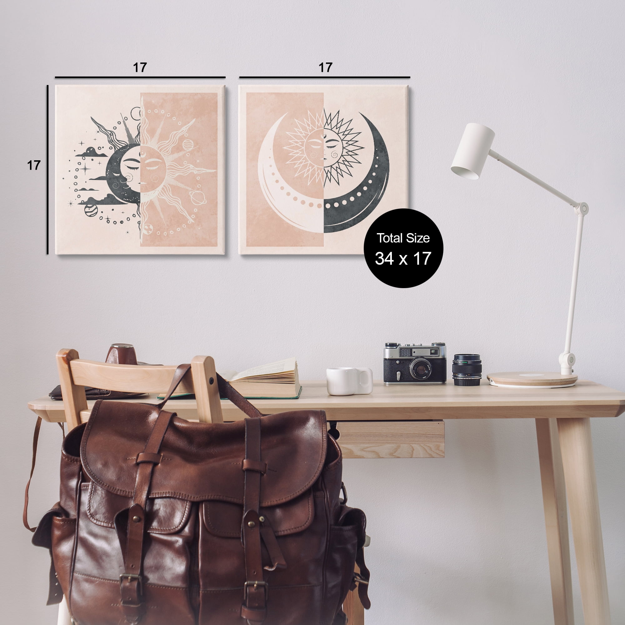 Stupell Industries Boho Two Tone Moon Sun Astrology & Stars Painting Wrapped Canvas Art Print Wall Art, 17 x 17, Set of 2