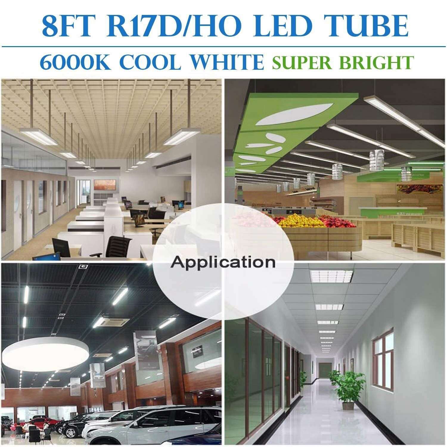 T8 8FT R17D Rotatable HO Base LED Tube Light 72W,270 Degree V Shaped LED Shop Light, 6000K Cool White,Clear Cover,85V-265V, 12 Pack