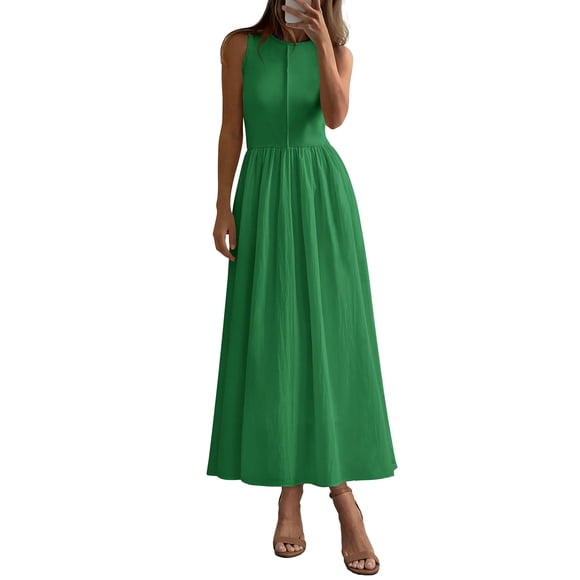 Vestido Maxi sin Mangas con Patchwork Verde PRETTYGARDEN M