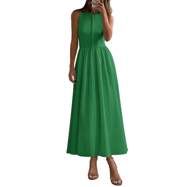 Vestido Maxi sin Mangas con Patchwork Verde PRETTYGARDEN M