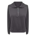 thumbnail image 4 of UJNDER Women's Zip Up Sweatshirt Solid Color Stand Collar Cropped Pullover Long Sleeve Casual Dark Gray L, 4 of 4