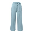 thumbnail image 5 of Rggeeun Womens Pants Solid Color Elastic High Waist Wide Leg Ankle Length Soft Relaxed Fit With Adjustable Sashes Belt & Side Pockets For Summer Vacation Beach Classic Bottoms,Light Blue,Xxxl, 5 of 5