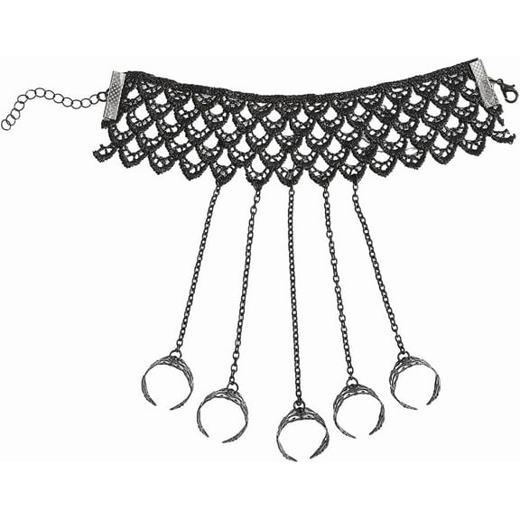 1set 2pcs Gothic Finger Ring Bracelets for Women Black 5-1/2 inch(14cm)