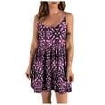 thumbnail image 1 of Robe pour Femmes à Col Rond à Bretelles Spaghetti Imprimée Robe à Étages Sans Manches d'Été Fluide Évasée Tunique Mini Robe de Plage, 1 of 5