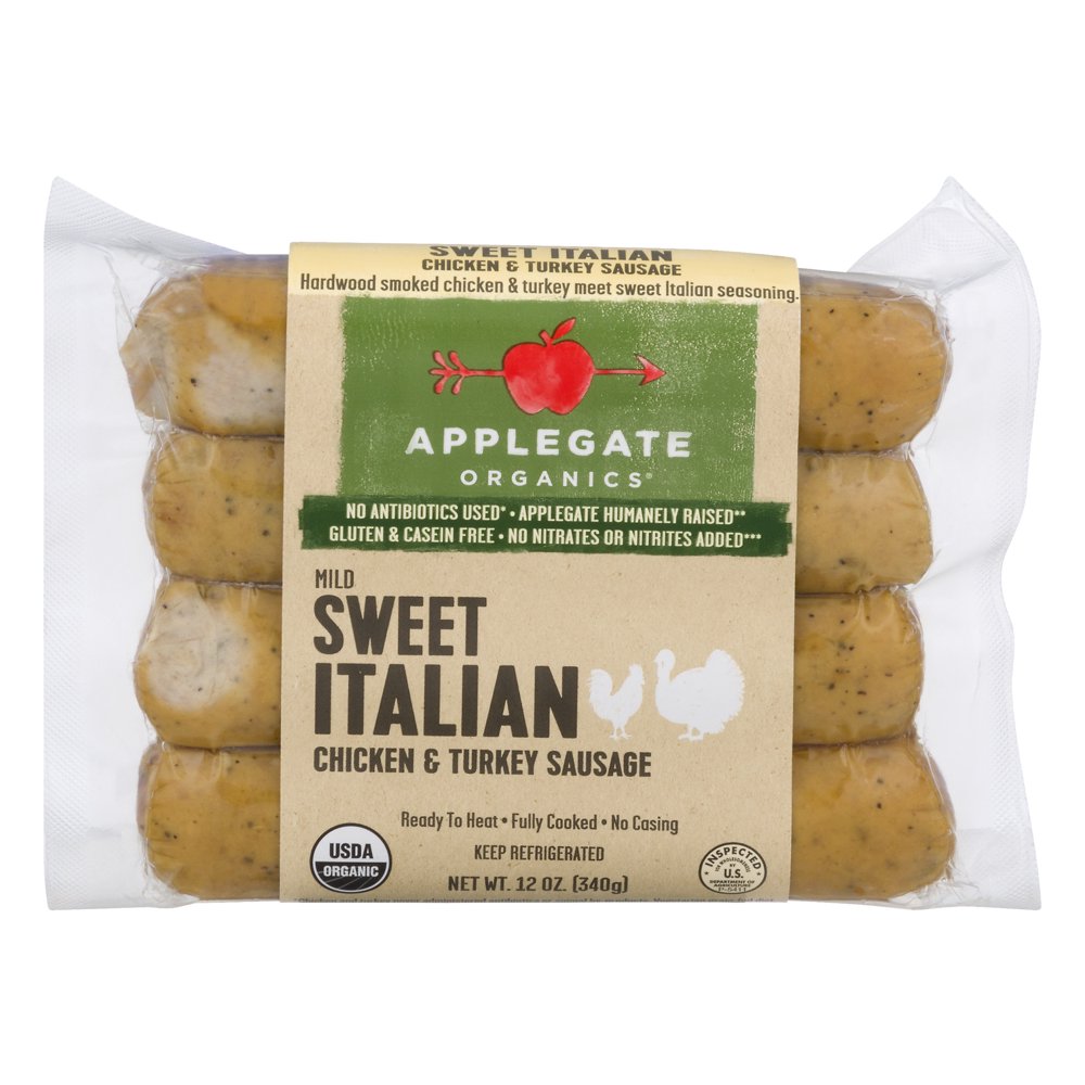 Applegate Organics Mild Sweet Italian Chicken & Turkey Sausage, 12 Oz