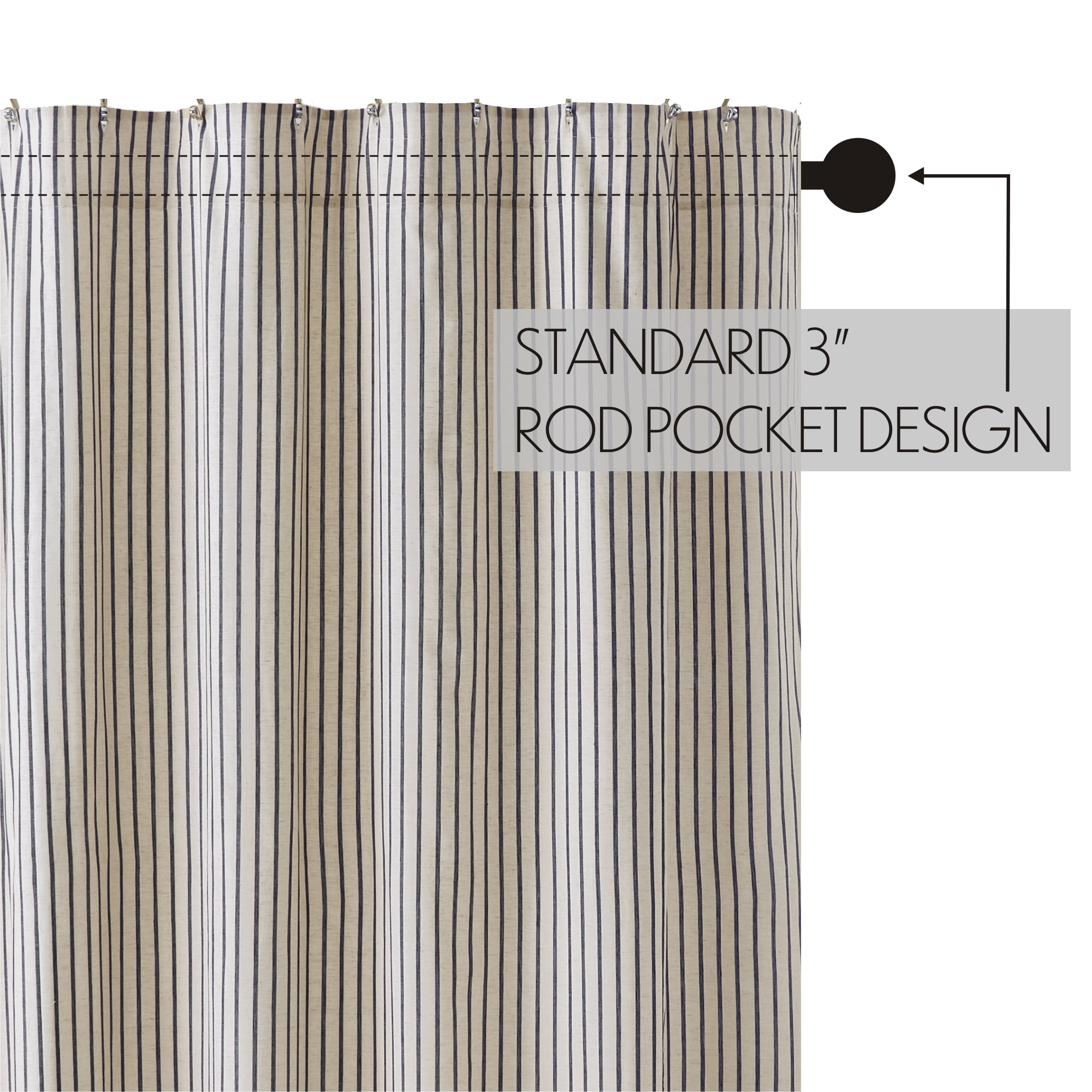 VHC Brands Kaila Country Cottage Farmhouse Blue Ticking Stripe Ruffled Shower Curtain 72x72