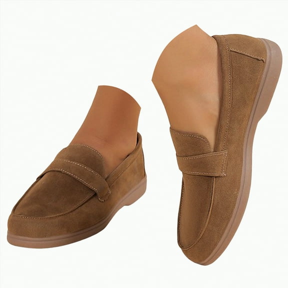 Rotm Women's Wide Loafers Shoes Cute Dressy Shoes Ladies Comfort Slip Ons Work Shoes Casual Shoes For Women Brown,Size 9