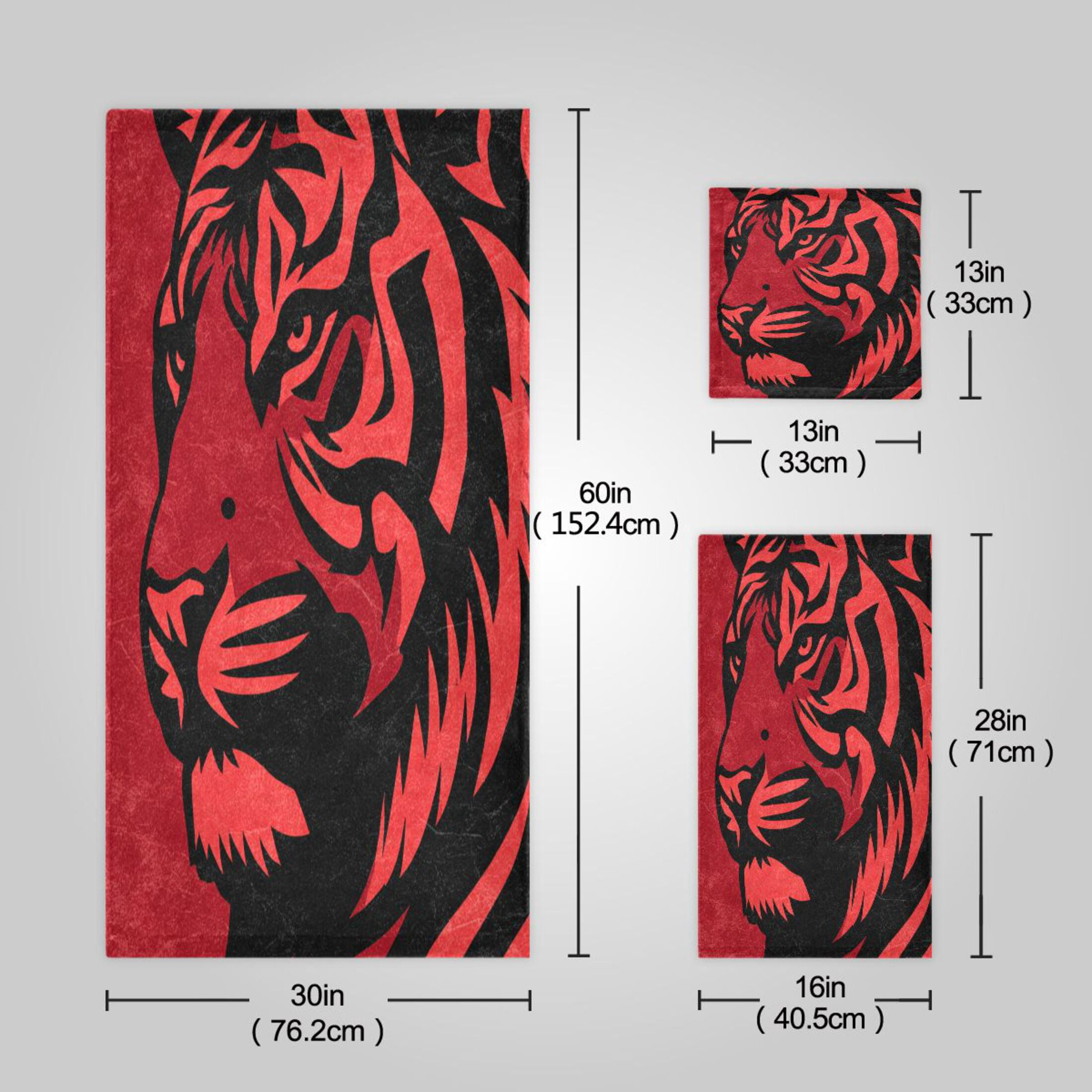 3 Pack Towel Set - Bath Towel, Hand Towel & Washcloth for Daily Household Use Graphic Tiger Head Pattern