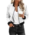 thumbnail image 2 of DYTTDG Women's Bomber Jacket Zip-Up Stand Collar Long Sleeve Solid Casual Lightweight Ribbed Cuffs Hem Short Outerwear, 2 of 8