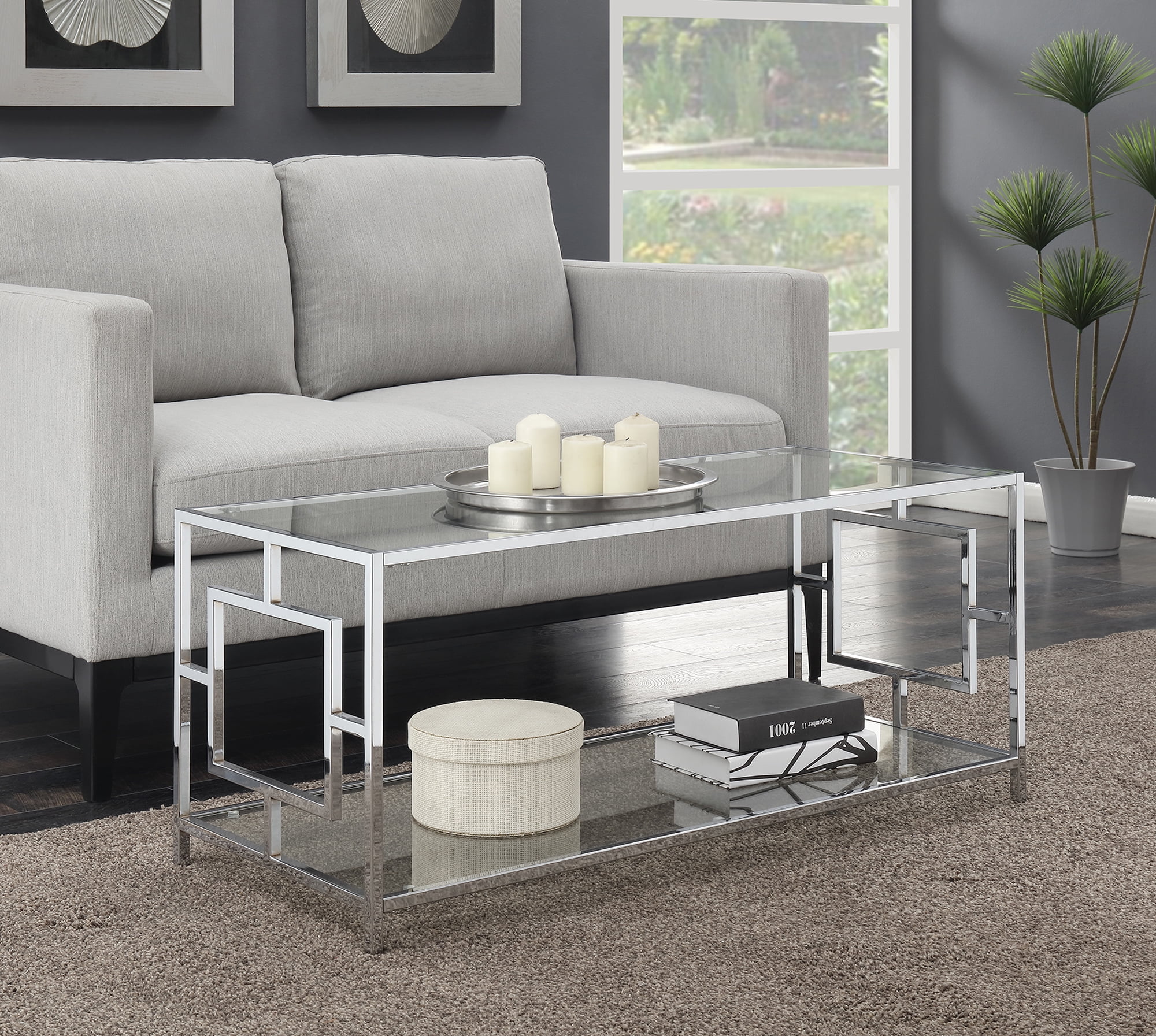 Clear Glass Frame Convenience Concepts 135066GLCRO Town Square Chrome C Table