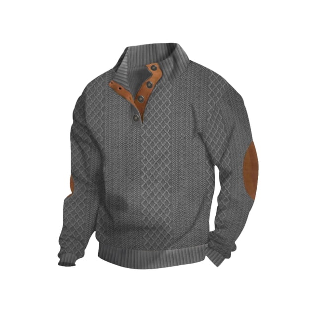 SUNSIOM Men's Fall Henley Sweater Patchwork Button Down Long Sleeve Knitwear Loose Fitting Pullover