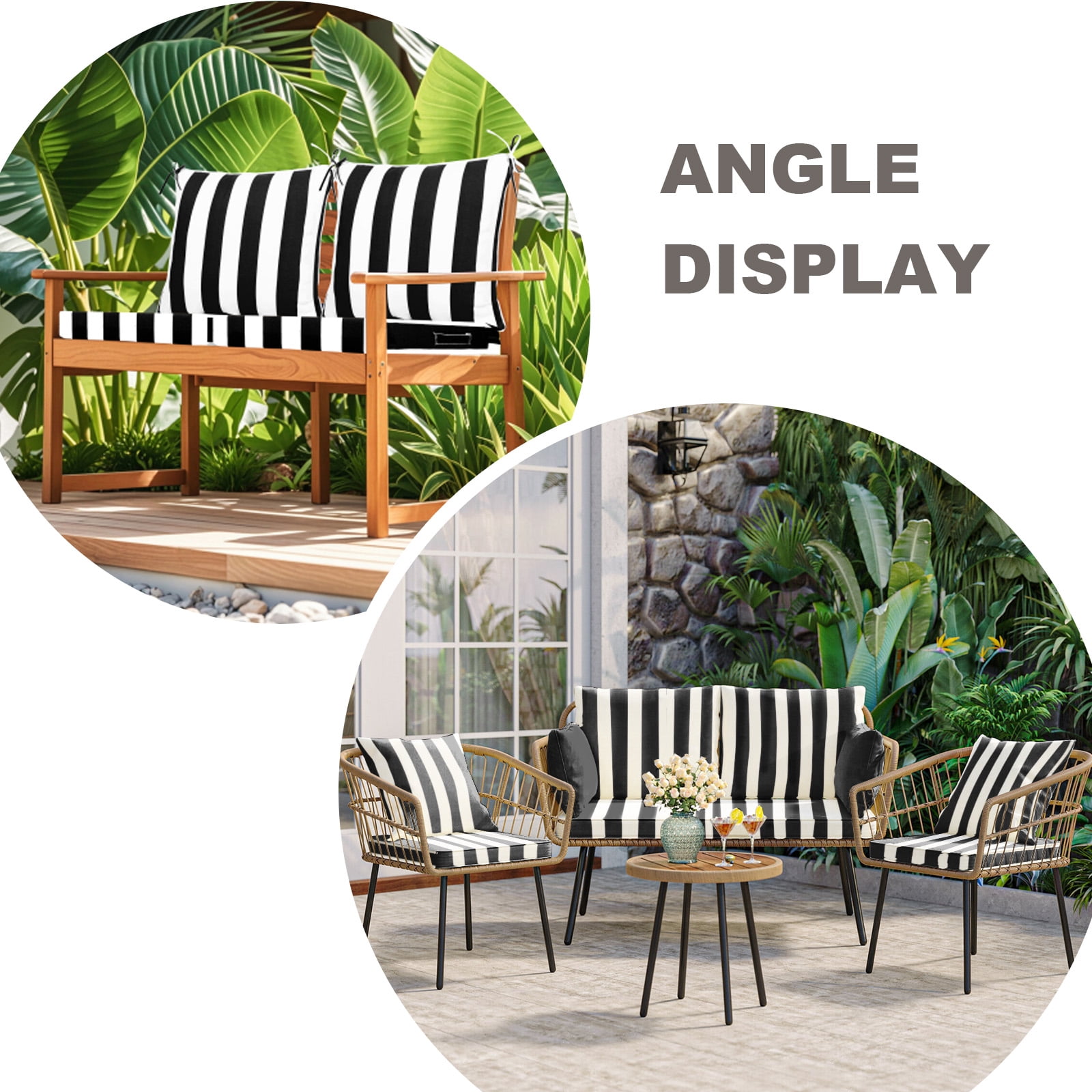 24 x 24 Inch Outdoor Deep Seat Cushion Set - Waterproof Fade-Resistant Patio Furniture Cushions with Removable Covers, Adjustable Straps & Handles for Chairs, Sofa, Couch (2-Piece)