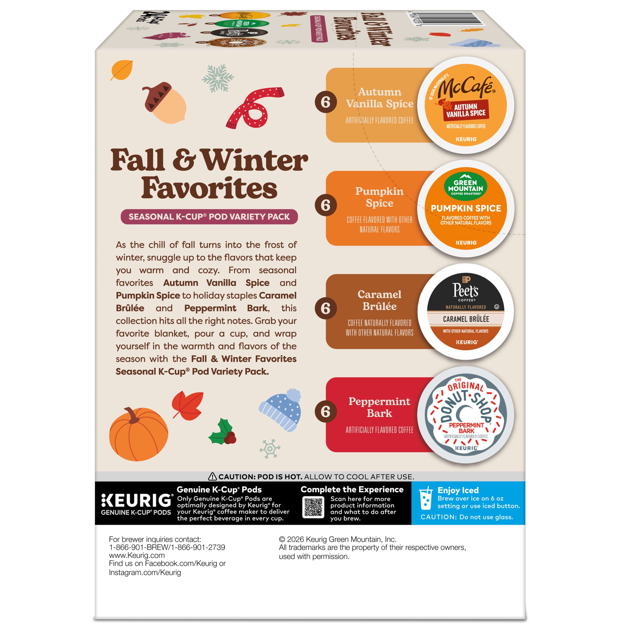 Keurig, Fall & Winter Favorites Seasonal Variety Pack Flavored K-Cup Coffee Pods, 24 Count
