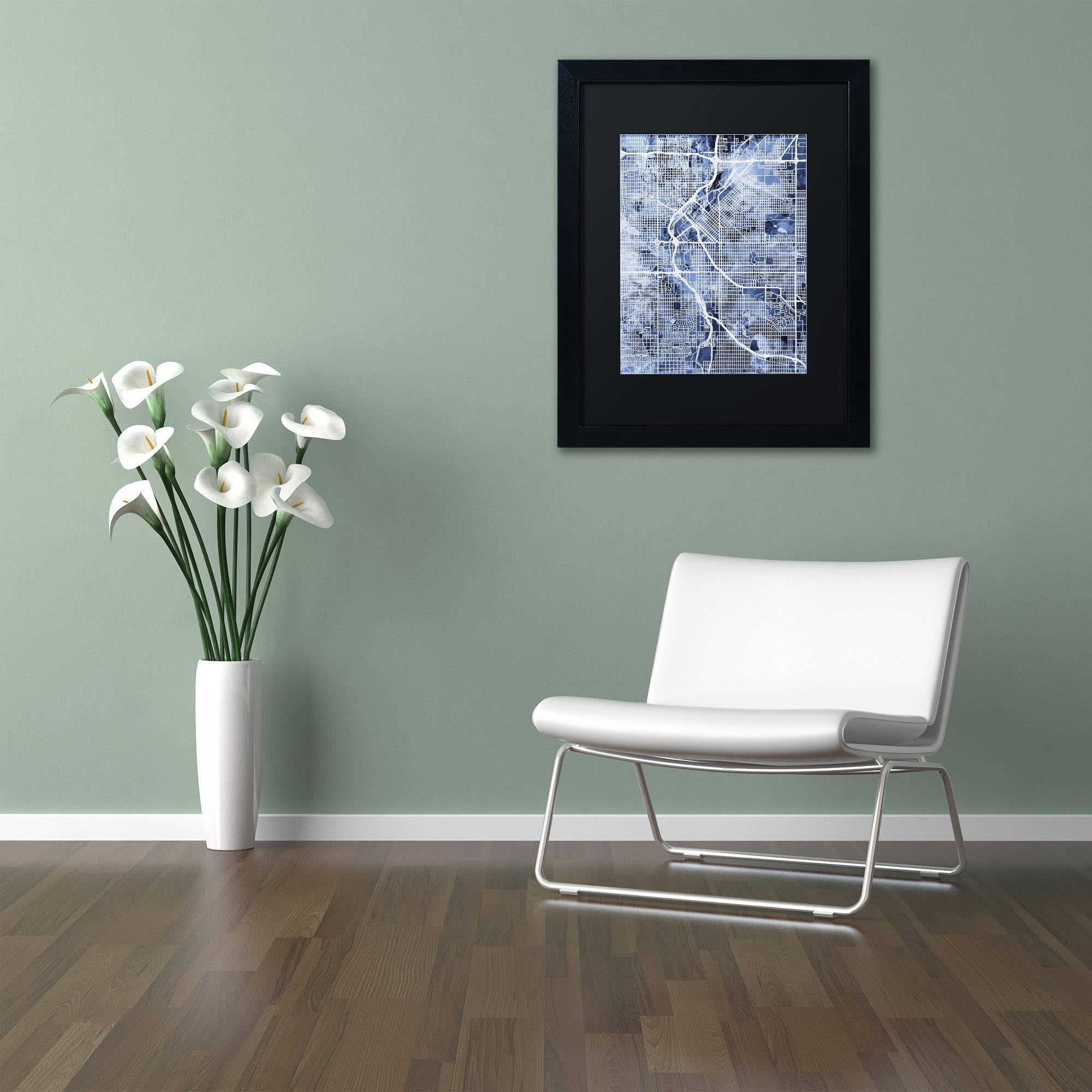 Trademark Fine Art "Denver Colorado Street Map B&W" Canvas Art by Michael Tompsett, Black Matte, Black Frame