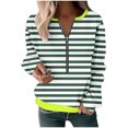thumbnail image 3 of breaise Chandail à Fermeture Éclair pour Femme à Col en V, Décontracté, Manches Longues, Tunique Rayée, Confortable, Coupe Oversize, Chandail à Enfiler, Vert, TTG, 3 of 3