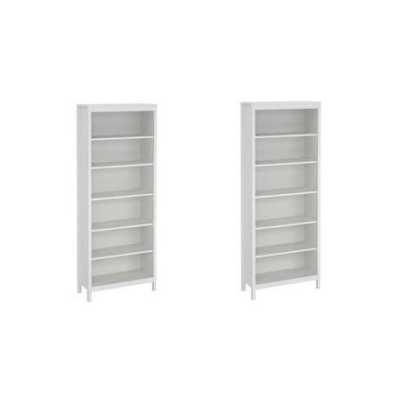 Home Square Set of 2 Adjustable 6 Shelf Bookcase in White Finish
