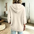 thumbnail image 4 of HaCpiu Women's Henley Hooded Knit Poncho, Solid Loose 3/4 Sleeve Pullover, Lightweight Button-Up Drape Sweater with Drawstring, Beige L, 4 of 6
