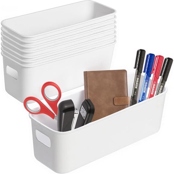 Narrow Storage Box, 8 Pack Bathroom Storage Baskets, Narrow Storages Box Plastic Storages Baskets With Handles Kitchen Cupboard Organiser For Bathroom Cabinet Drawers Desktop(2389cm)