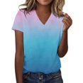thumbnail image 2 of Luowei Women's Summer Stylish V-Neck Tee - Ombre Gradient Thin Fit Short Sleeve Top, Blue, L, 2 of 4
