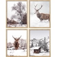 thumbnail image 3 of PixonSign Framed Wall Art Deer Winter Snow Frost Tree Cabin, Set of 4 Nature Wilderness Wall Decor Arts, Animal Wall Décor, Adhesive Canvas Poster, Modern Home Artwork - 11"x14" Natural, 3 of 5