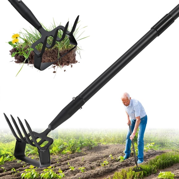 Azada de jardín Lilyvane 2 en 1 tipo estribo con cultivador, 157 cm