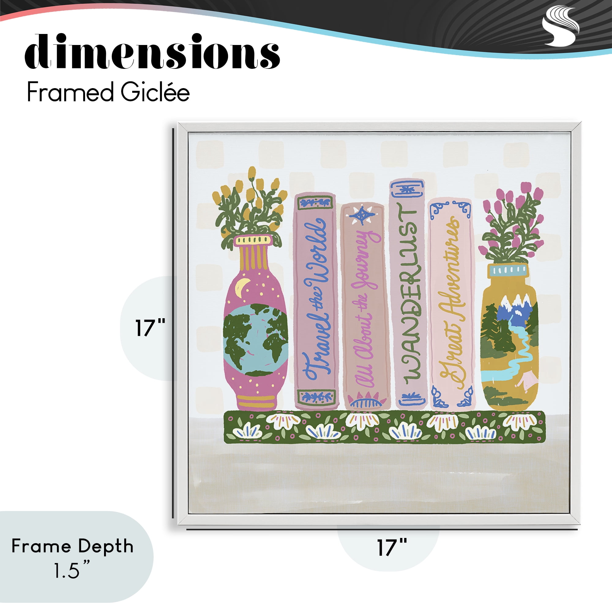 Stupell Industries Boho Travel Books Shelf White Framed Giclee Art, design by Connie Summers