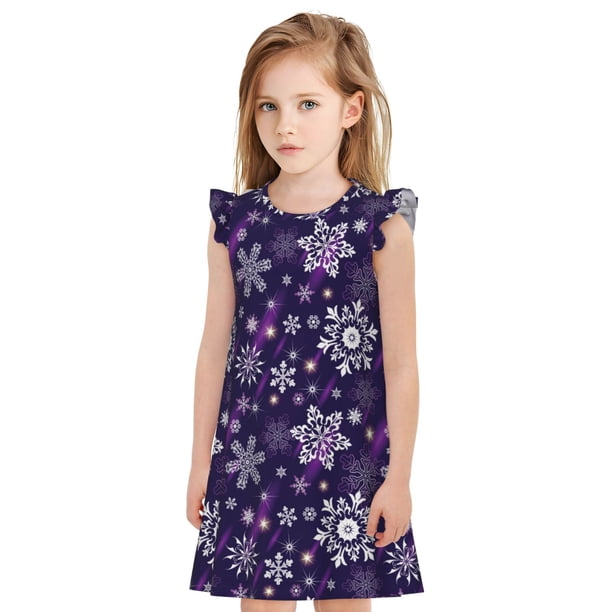 Balery Christmas Purple Snowflakes Camisón de princesa para niñas, pijama de algodón con mangas abullonadas, suave y bonito.-XX-Large