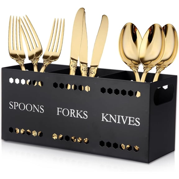 Silverware Caddy Flatware Cutlery Holder Metal Silverware Organizer Containers Black Kitchen Utensil Holder for Countertop Spoon and Fork Holder Flatware Utensils Caddy for Party