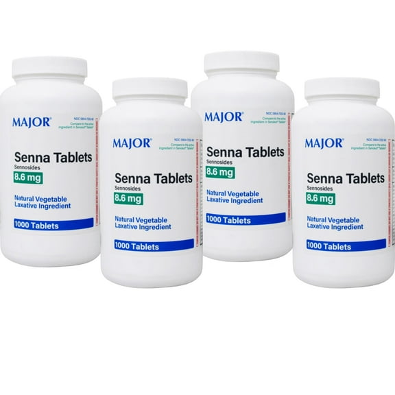 Major Pharmaceuticals Senna Natural Vegetable Laxative Tablets, 1000 Count - Pack of 4