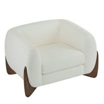 GDF Studio Elegant Boucle Armchair with Walnut Birch Legs, White